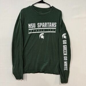MSU Spartans Men's L Green Long Sleeve Shirt Go Green Go White Pro Edge